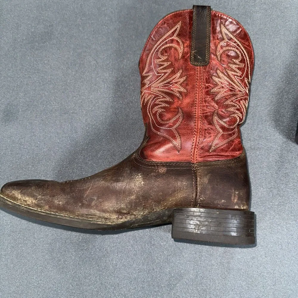 Ariat Sport Pardner Western Cowboy Boots Mens 12 D Brown Red Square Toe 10042391